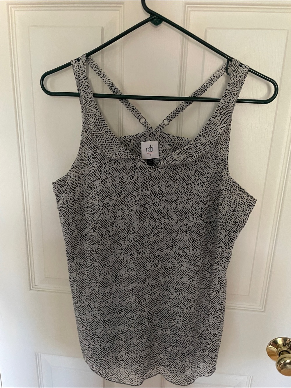 CAbi Black & White Printed Cross-Back Camisole small
